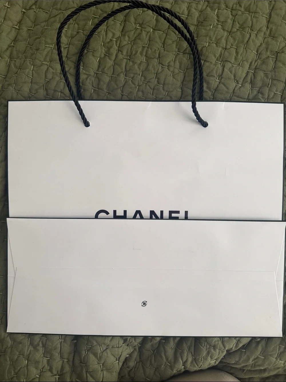 CHANEL White Shopping Bag with Black Logo and Rope Handles